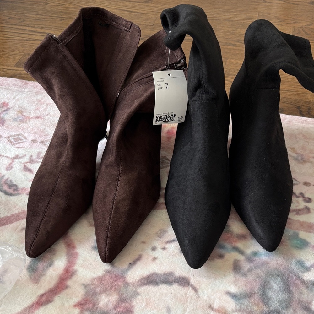 H&M Women's Pointed Toe Suede Ankle Boots - Black & Brown. Both Never Worn.